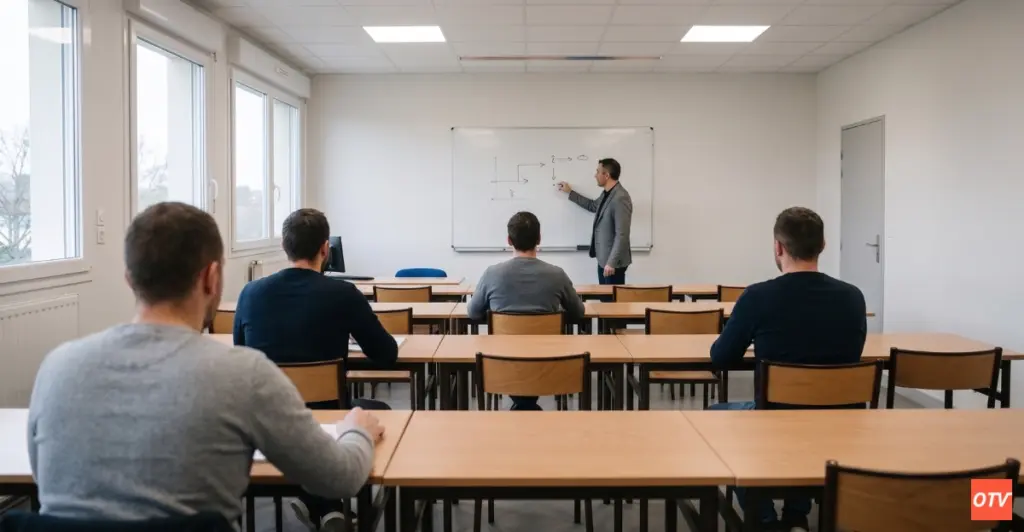 Quatre candidats dans une salle d'un centre de formation TAXI