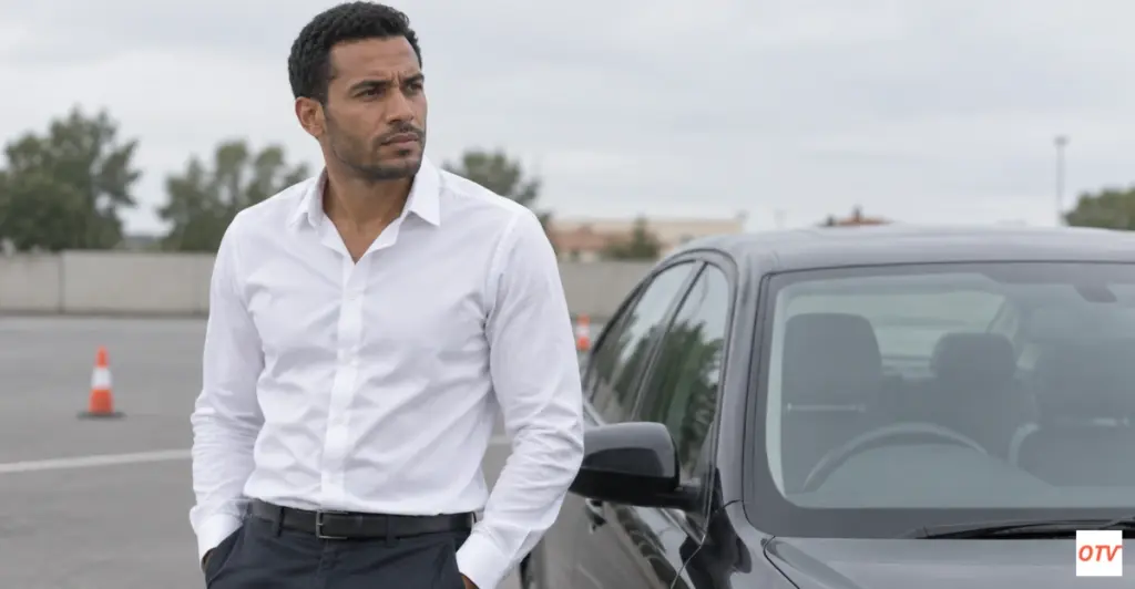 Candidat libre VTC à côté de son véhicule pour l'épreuve pratique.